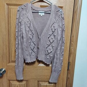 Bohme Cardigan Women's Size Small Pink Long Sleeve V-Neck Button Down